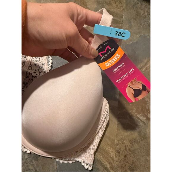 Maidenform racerback pink front closure bra with lace detailing 38C - Picture 3 of 5